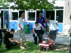 Charlie trying to work the Turf Cutter